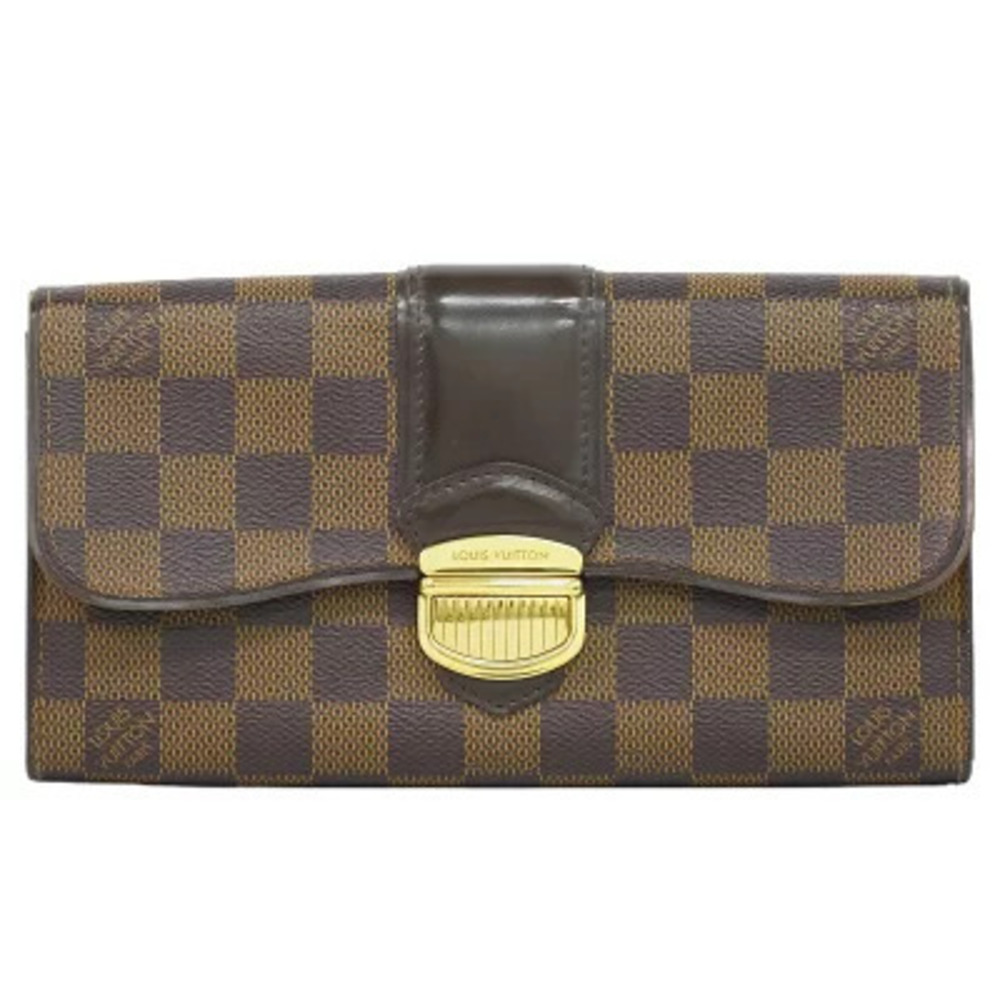 Louis Vuitton LV Portefeuille Sistina Damier Ebene Brown Long Wallet Brown